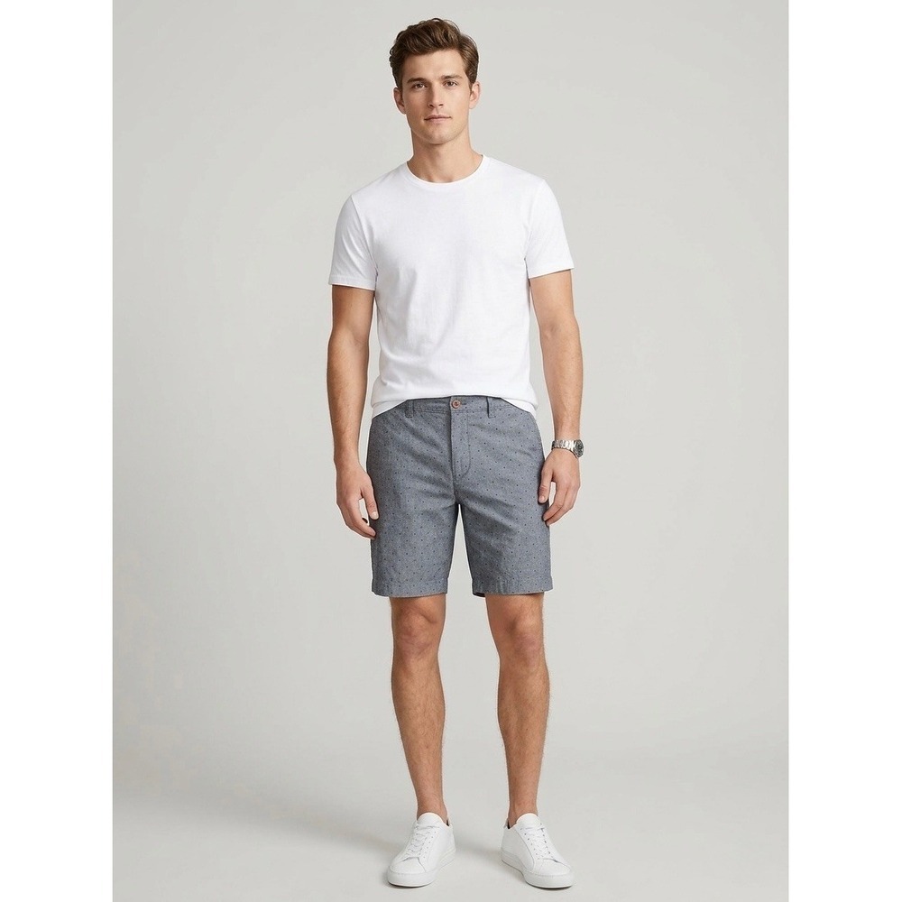 J.Crew Gramercy Mens Gray Micro Dot Cotton Chambray Shorts Size 34